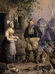 A Fisherman and a Maid, ca 1830 (akvarell över penna förhöjd med gouache på papper)
