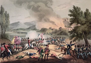 Slaget vid Pombal, 12 mars 1811, graverat av Thomas Sutherland (född ca 1785)