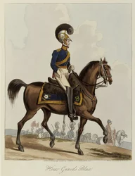 Horse Guards Blue, Uniform study of Royal Regiment of Horse Guards, 1820 (färgad akvatint)