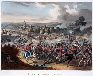 Lord Wellington (1769-1852) på väg in i Salamanca, illustration till en berättande dikt av Dr. Syntax, 1818 (färgad akvatint)