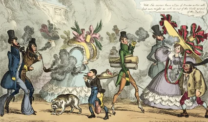 Puff, Puff, It is an Age of Puffing, Puff, Puff, Puff, publicerad september 1827 av Thomas McLean, London (färgad etsning)