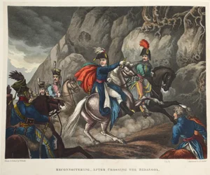 Rekognostik, efter att ha korsat Bidassoa, akvatint av J.C. Stadler, pub. av Tegg, april 1818 (akvatint)