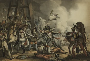 Sauve qui peut, eller Var och en för sig själv, akvatint av Thomas Sutherland (1785-1838), utgiven av James Jenkins, 1 maj 1816 (akvatint i färg)