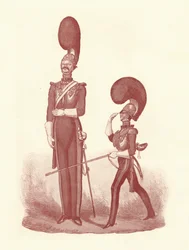 Visar skillnaden mellan mannen och officeren, 1830-1840, 1909