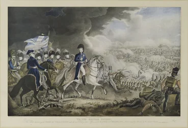 ”Till den brittiska nationen”, hertigen av Wellington och de mest framstående officerarna vid slaget vid Waterloo, 18 juni 1815, akvatint av W. T. Fry och T. Sutherland, utgiven av J. Jenkins, London, 18