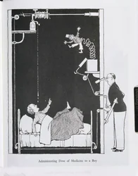 Administrera en dos av medicin till en pojke, illustration från "Inventions"