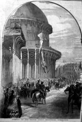 Invigning av den stora industriutställningen 1853 i Dublin, från "Scenery and Antiquities of Ireland" av George Virtue