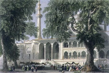 Yeni Djami, eller Sultana Valide-moskén, Istanbul, graverad av J.C. Varrall, ca 1850 (akvatint)