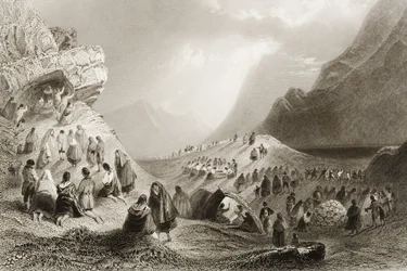 Ett besök i Holywell, Connemara, County Galway, Irland, från "Scenery and Antiquities of Ireland" av George Virtue, 1860-talet