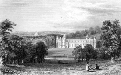 Audley End, Essex, graverad av Henry Adlard, 1832
