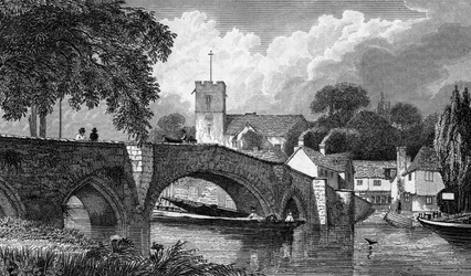 Aylesford Church and Bridge, graverad av B. Winkles, publicerad 1829.