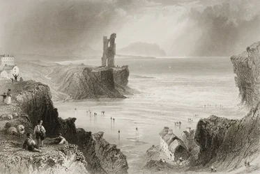 Ballybunnion, County Kerry, Irland, från "Scenery and Antiquities of Ireland" av George Virtue, 1860-talet