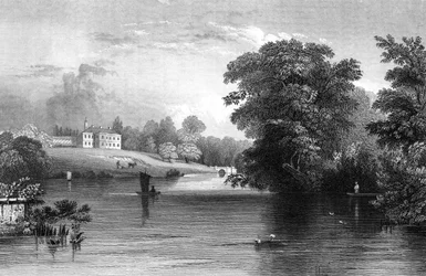 Braxted Lodge, nära Witham, Essex, graverad av Henry Wallis, 1832