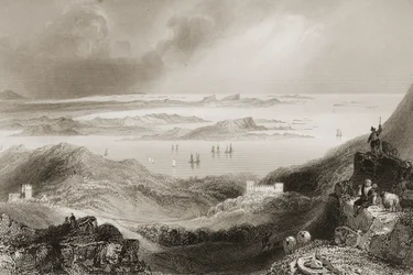 Clifden Castle, Connemara, County Galway, från "Scenery and Antiquities of Ireland" av George Virtue, 1860-talet
