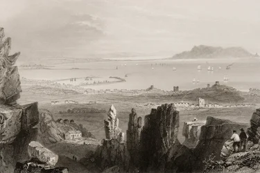 Dublin Bay från Kingstown Quarries, från "Scenery and Antiquities of Ireland" av George Virtue, 1860-talet