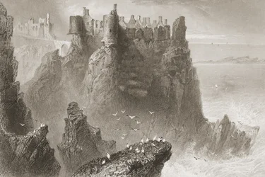 Dunluce Castle, County Antrim, Nordirland, från "Scenery and Antiquities of Ireland" av George Virtue, 1860-talet