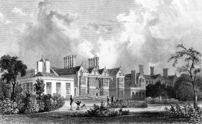 Easton Lodge, nära Dunmow, Essex, graverad av Henry Adland, 1832