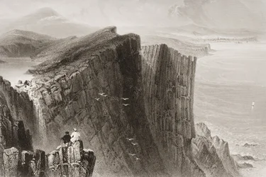 Fairhead, County Antrim, Nordirland, från "Scenery and Antiquities of Ireland" av George Virtue, 1860-talet