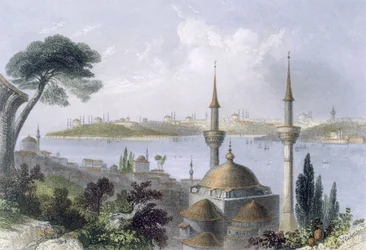 Allmän bild av Konstantinopel från Scutari, ca 1850 (färgad akvatint)