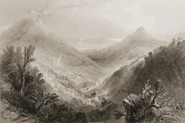 Glen of the Downs, County Wicklow, Irland, från "Scenery and Antiquities of Ireland" av George Virtue, 1860-tal (gravyr)