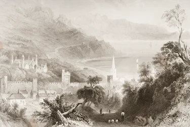 Glenarm, County Antrim, Nordirland, från "Scenery and Antiquities of Ireland" av George Virtue, 1860-talet