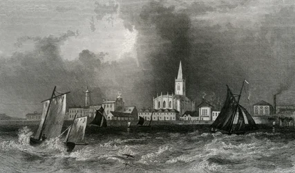 Harwich, från havet, Essex, graverad av John Rogers, 1832