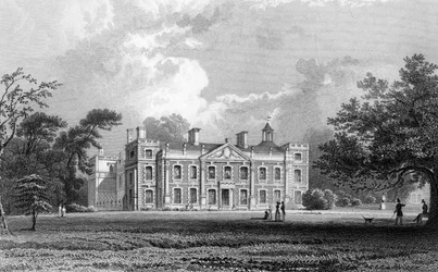 Hill Hall, nära Epping, Essex, graverad av Samuel Lacey, 1831