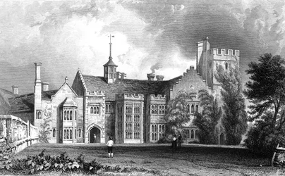 Horeham Hall, nära Thaxted, Essex, graverad av John Carr Armytage, 1831