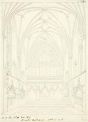 Lady Chapel of Bristol Cathedral ser österut (penna och akvarell på papper)