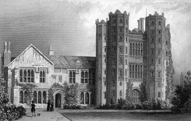Layer Marney Tower, Essex, graverad av Henry Wallis, 1832