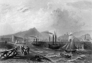 Leith Pier and Harbour, graverad av Robert Wallis, c.1820