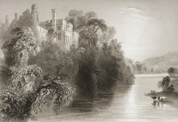 Lismore Castle, Lismore, County Waterford, Irland, från "Scenery and Antiquities of Ireland" av George Virtue, 1860-talet