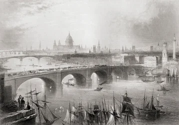 London, Southwark och Blackfriars broar över Themsen, London, England, från "Cyclopaedia of Useful Arts and Manufactures" av Charles Tomlinson