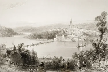 Londonderry, County Londonderry, Nordirland, från "Scenery and Antiquities of Ireland" av George Virtue, 1860-talet