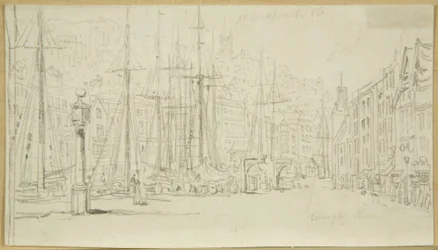 Tittar längs Broad Quay från urtavlan (penna på papper)