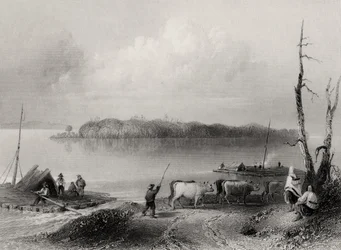 Navy Island, Niagara River, Ontario, Kanada, graverad av Charles Coulson (1815-89)