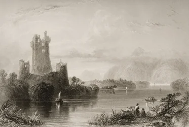 Ross Castle, Killarney, County Kerry, från "Scenery and Antiquities of Ireland" av George Virtue, 1860-talet