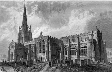 Thaxted Church, Essex, graverad av Robert Sands, 1831
