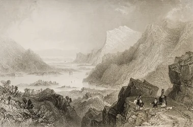 The Approach to Killarney från Kenmare Road, County Killarney, från "Scenery and Antiquities of Ireland" av George Virtue, 1860-talet