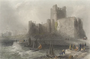 Utsikt över Carrickfergus Castle (färggravyr)