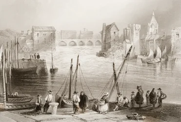 Utsikt över Galway från Claddagh, County Galway, Irland, från "Scenery and Antiquities of Ireland" av George Virtue, 1860-talet