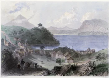 Utsikt över Georgeville och dess sjö - i "" Canadian Scenery illustrerad" av William Henry Bartlett, red. George Virtue