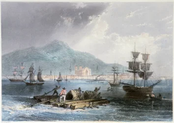Utsikt över Montreal och båtar - i "" Canadian Scenary illustrerad"" av William Henri Barlett, red. George Virtue