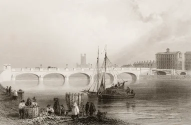 Wellesley Bridge, Limerick, Irland, från "Scenery and Antiquities of Ireland" av George Virtue, 1860-talet