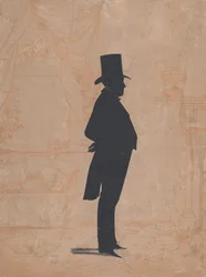 Silhuett av en okänd man i cylinderhatt och frack, 1828-83.