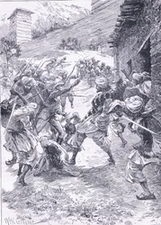 Löjtnant Harley leder sorten från Fort Chitral, illustration från Cassells History of England, 1900-talet