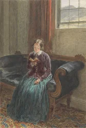 A Lady Reading, kallad Mrs William Hunt, ca 1835 (gouache och wc över grafit på papper)