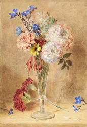 Blommor i en glasvas (wc på kort)