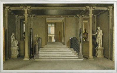 North Entrance Hall på Chatsworth House (akvarell på papper)