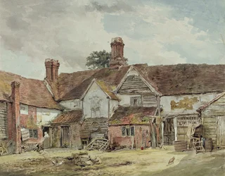 Gamla gårdsbyggnader, ca 1815 (wc över grafit på papper)